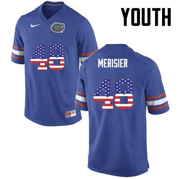 Youth NCAA Florida Gators Edwitch Merisier #48 Stitched Authentic USA Flag Fashion Nike Blue College Football Jersey CVO6165GY